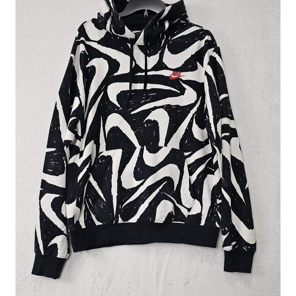 Nike Hoodie Sweatshirt All Over Print Swoosh Logo Black White CK2230-010 Medium